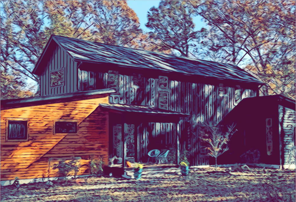 The Zuiker house in the afternoon sun, stylized in cartoon filter.